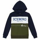 Boys Navy, White & Khaki Logo Hooded Top, 1, hi-res