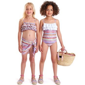 Girls Multi-Coloured Zig Zag Swimsuit