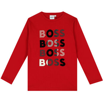 Boys Red Logo Long Sleeve Top