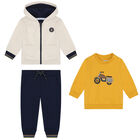 Baby Boys Yellow, Ivory & Navy 3-Piece Tracksuit, 1, hi-res