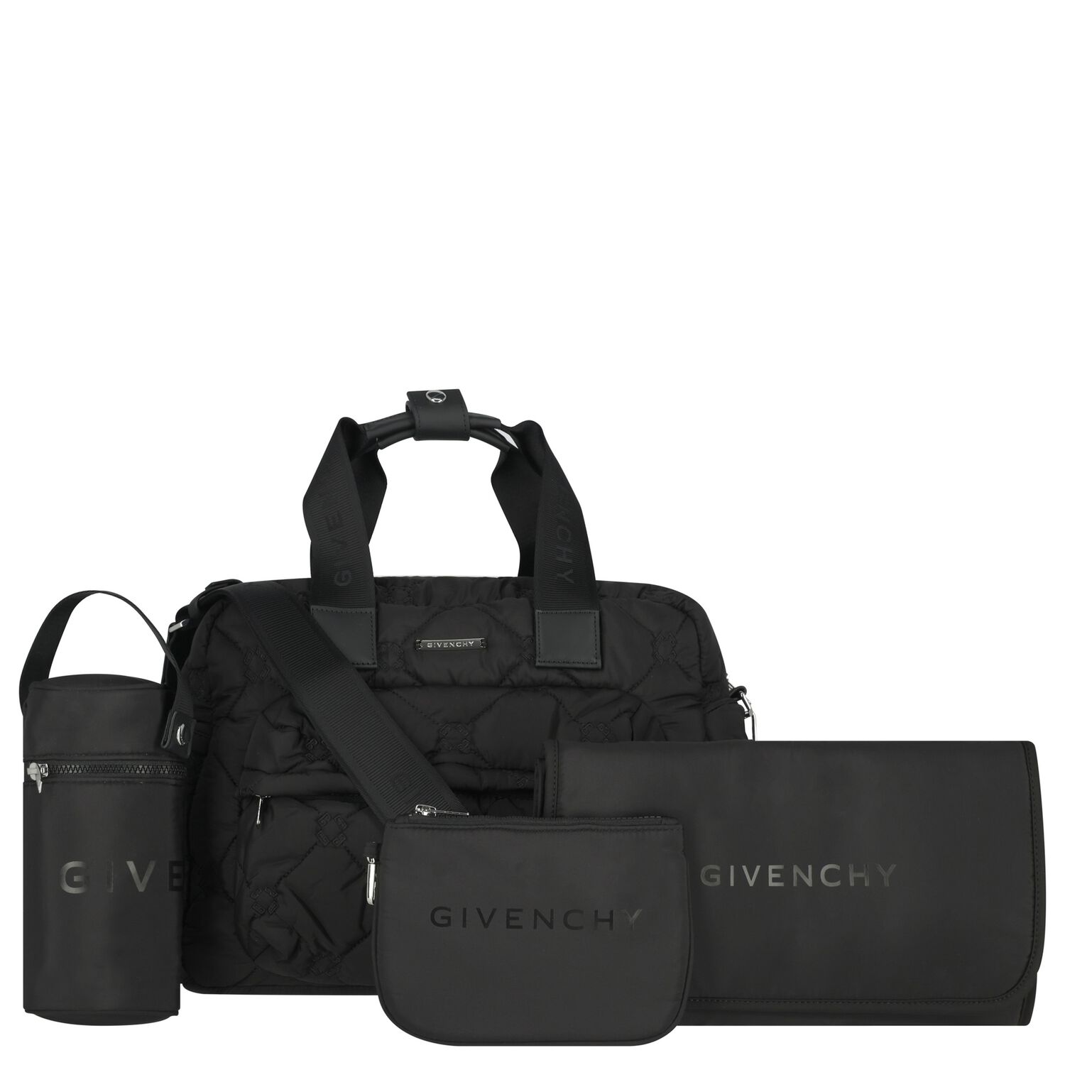 حقيبة تغيير حفاضات الأطفال المبطنة بشعار أسود, 1, hi-res