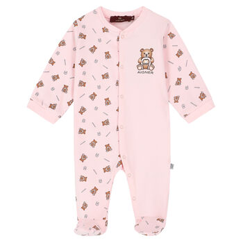 Baby Girls Pink Teddy Logo Babygrow