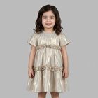 Younger Girls Beige & Gold Logo Ruffled Dress, 1, hi-res