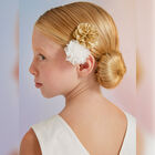 Girls White & Gold Flower Hair Clip, 1, hi-res