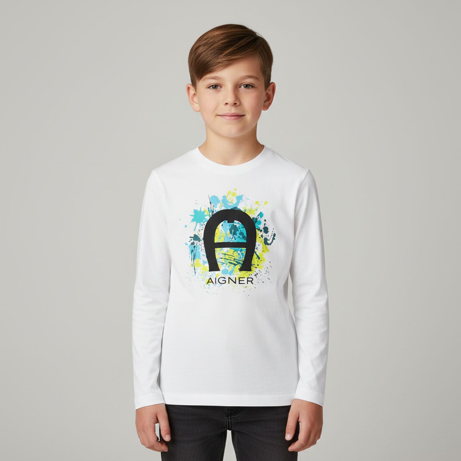 Boys White Logo Long Sleeve Top, 1, hi-res image number null