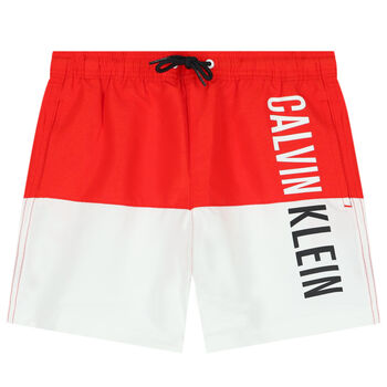 Boys Red & White Logo Swim Shorts