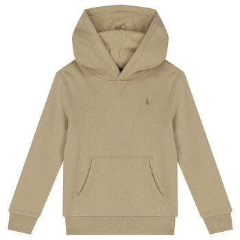 Boys Beige Logo Hooded Top