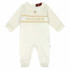 Ivory & Gold Logo Babygrow, 1, hi-res