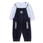 Baby Boys Navy Blue & Blue Logo Dungaree Set, 1, hi-res