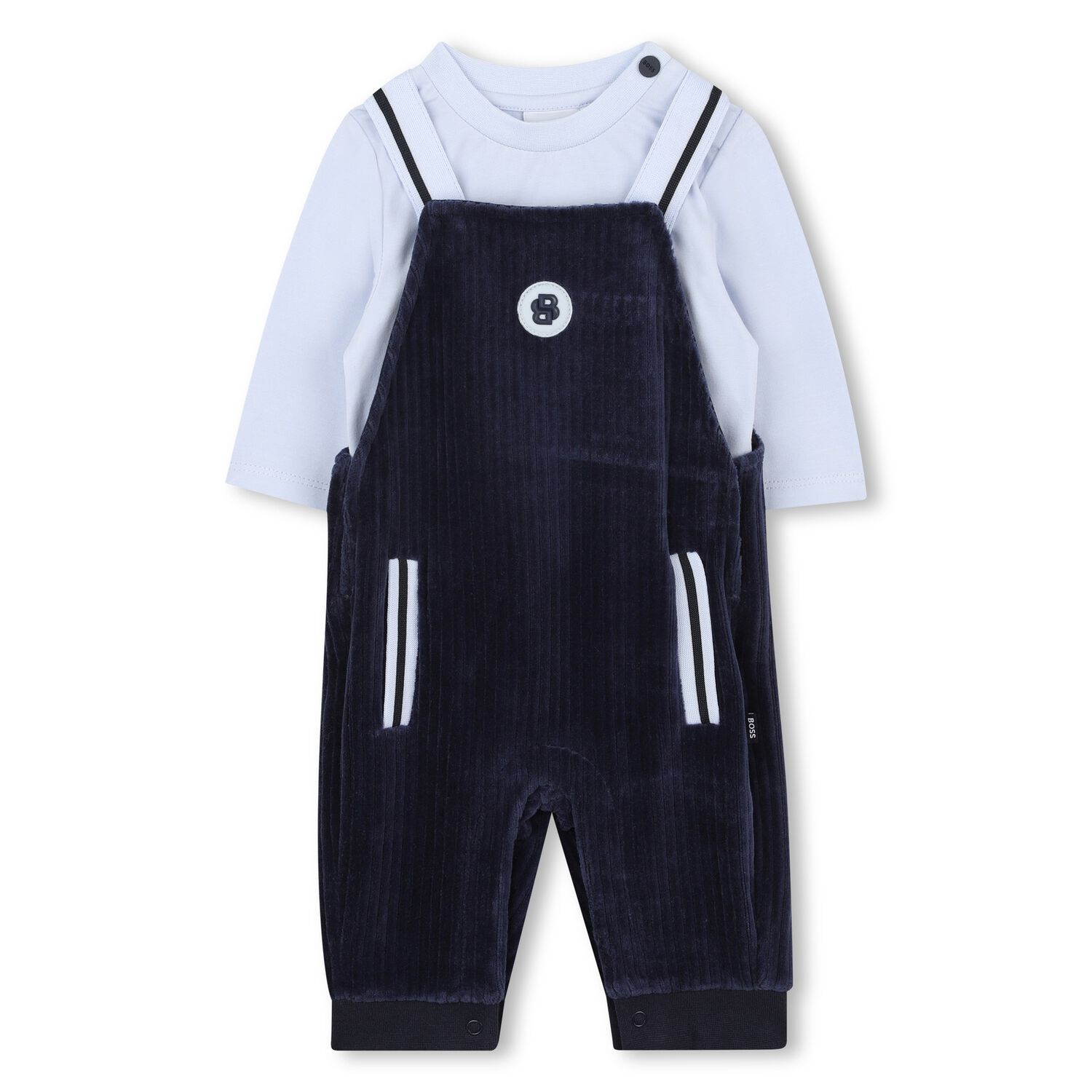Baby Boys Navy Blue & Blue Logo Dungaree Set, 1, hi-res