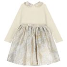 Girls Ivory & Gold Bow Dress, 1, hi-res