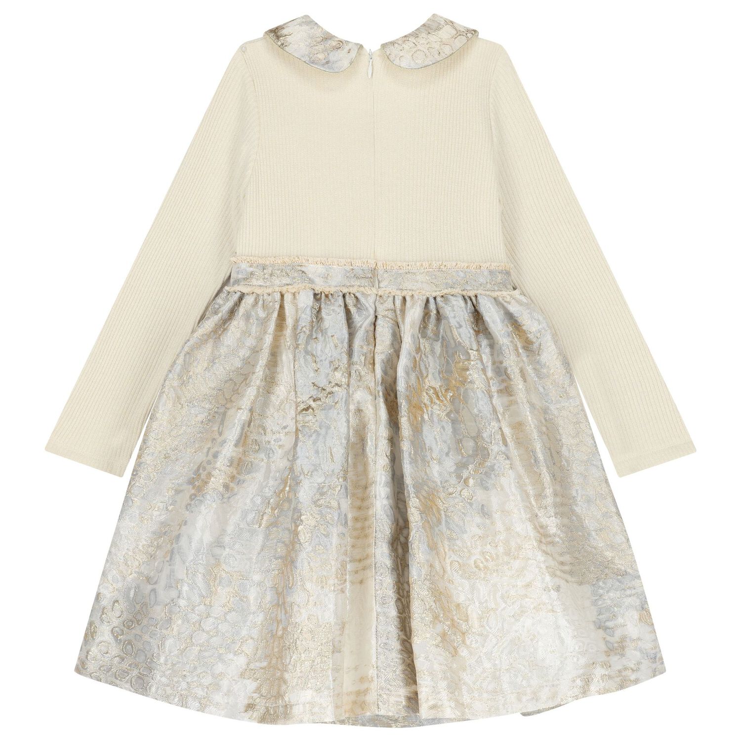 Girls Ivory & Gold Bow Dress, 1, hi-res image number null