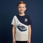Boys Navy Blue, White & Beige Logo T-Shirt, 1, hi-res