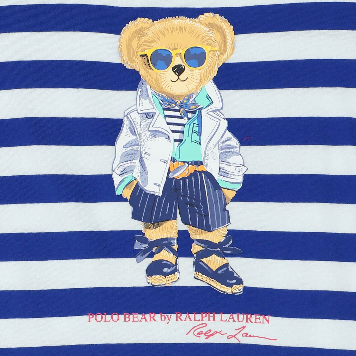 Girls White & Blue Striped Polo Bear T-Shirt, 1, hi-res image number null