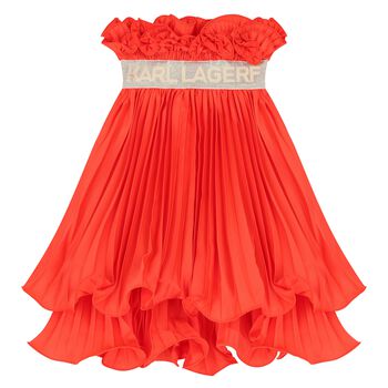 Girls Orange Logo Ruffled Skirt