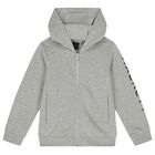 Boys Grey Logo Hooded Zip Up Top, 1, hi-res
