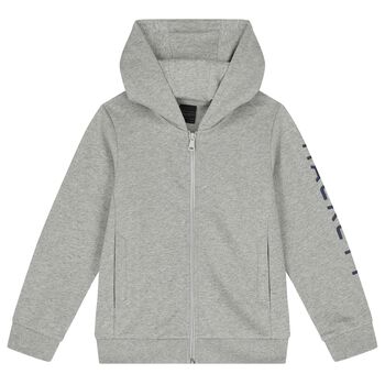 Boys Grey Logo Hooded Zip Up Top