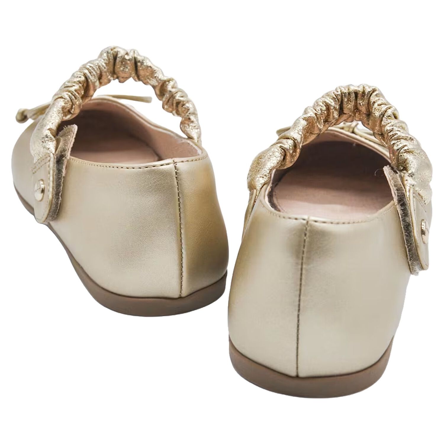 Girls Gold Bow Shoes, 3, hi-res
