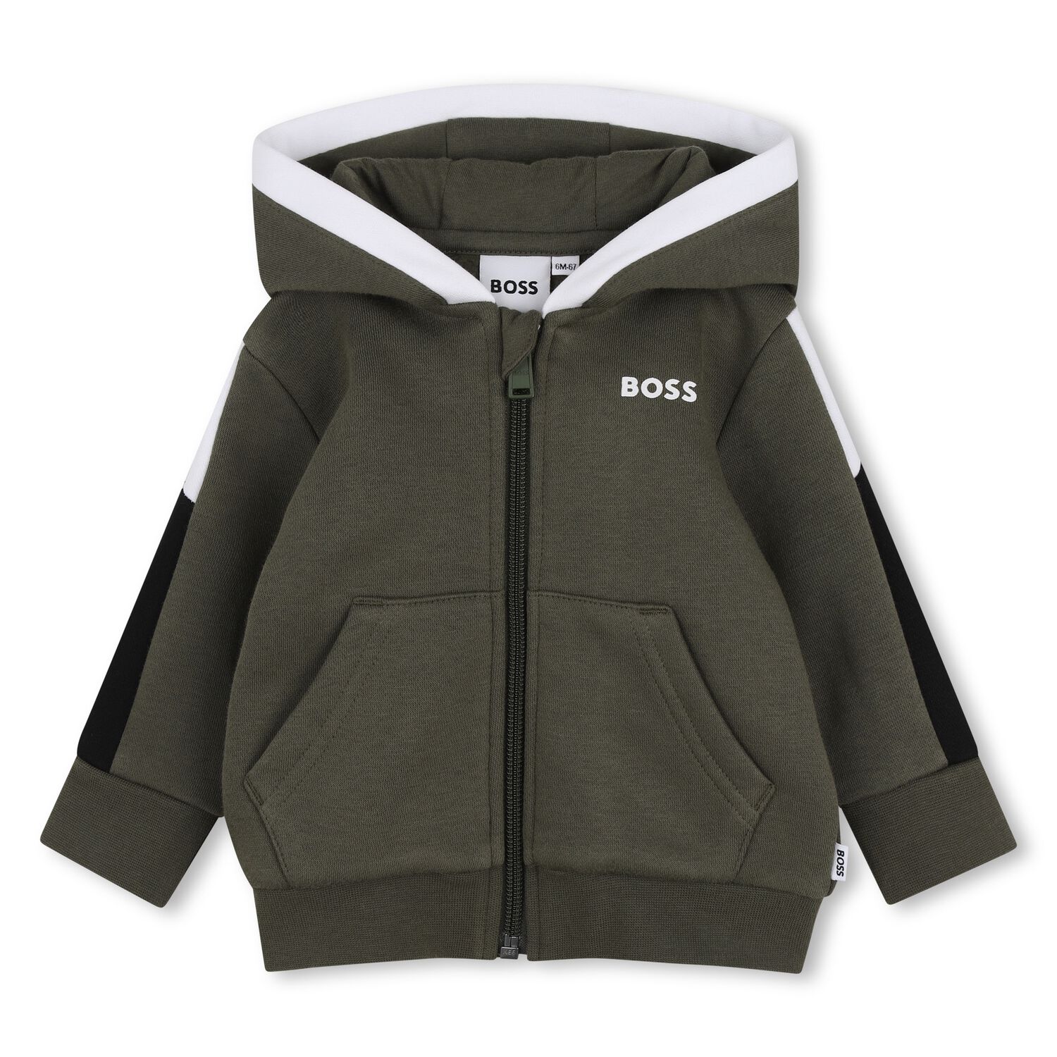 Younger Boys Green Hooded Zip Up Top, 2, hi-res