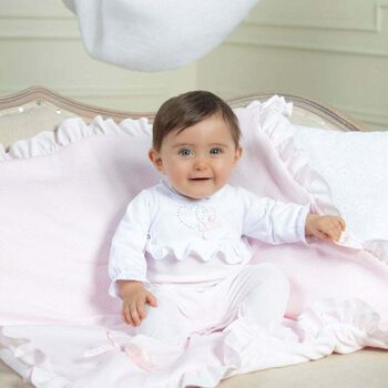 Baby Girls White & Pink Babygrow