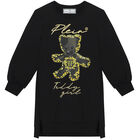 Girls Black Logo Sweatshirt Dress, 1, hi-res