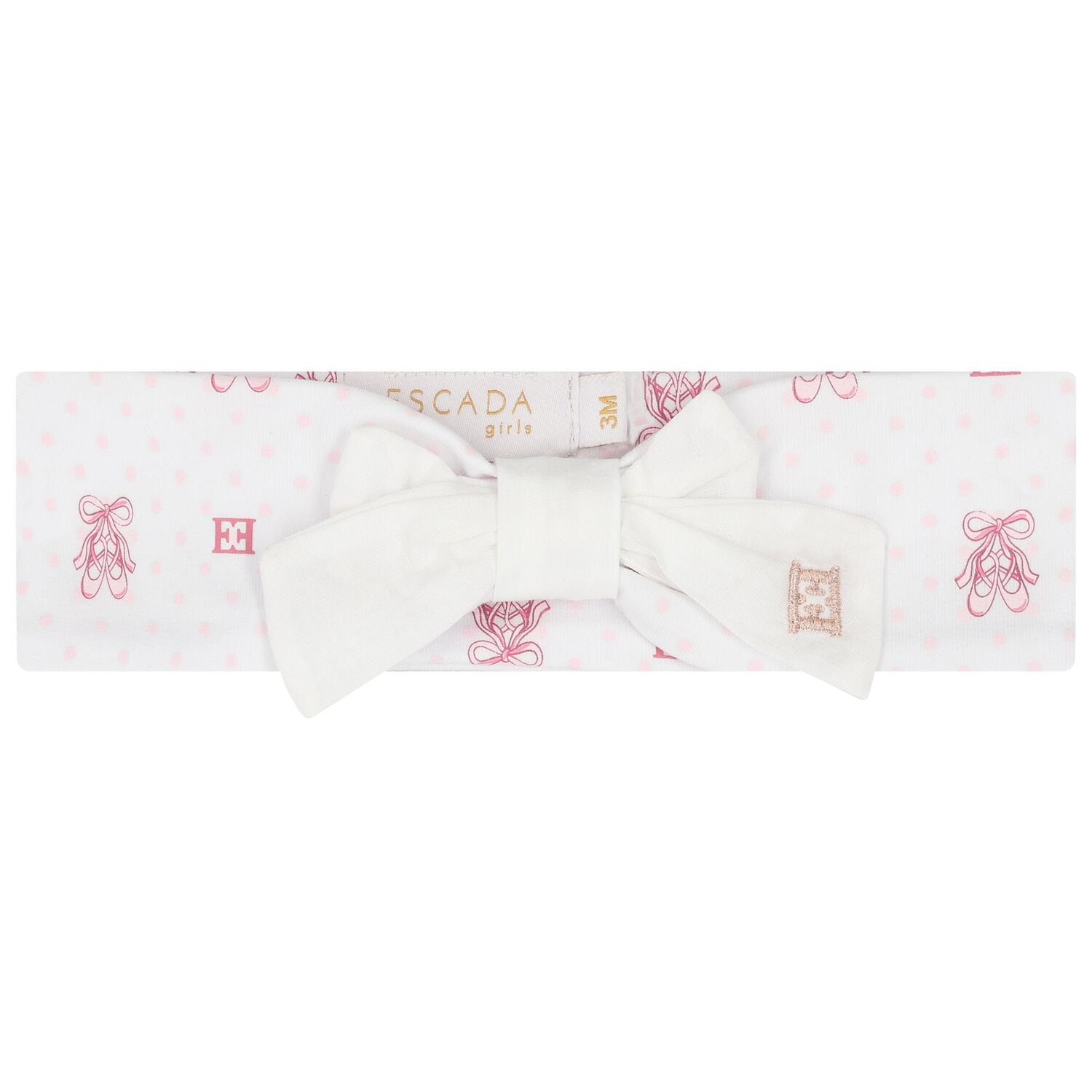 Baby Girls White & Pink Logo Headband, 1, hi-res