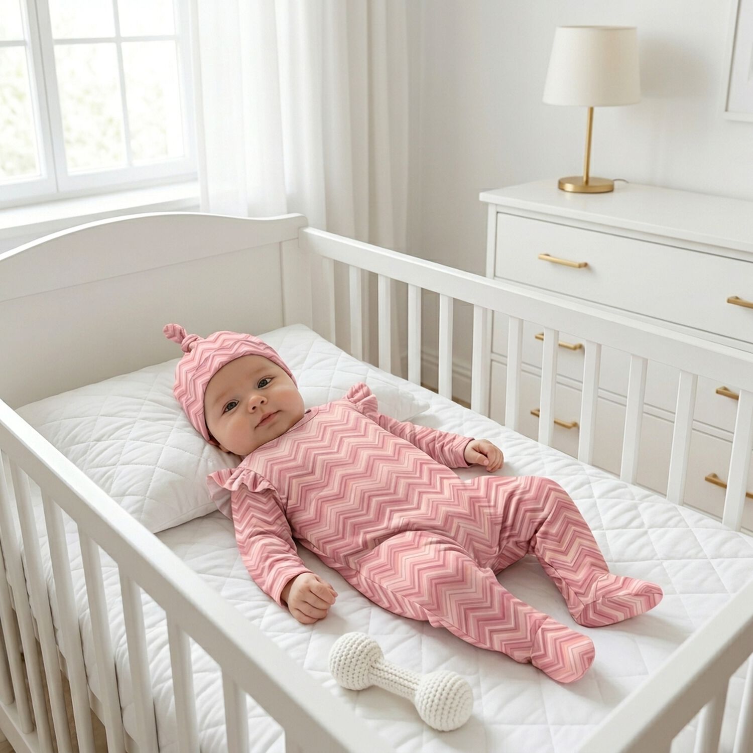 Baby Girls Pink Zig Zag Babygrow Set , 1, hi-res