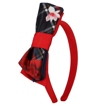 Girls Navy Blue & Red Bow Headband