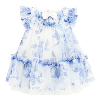 Baby Girls White & Blue Floral Tulle Dress
