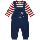 Baby Boys Ivory, Red & Blue Dungaree Set, 1, hi-res