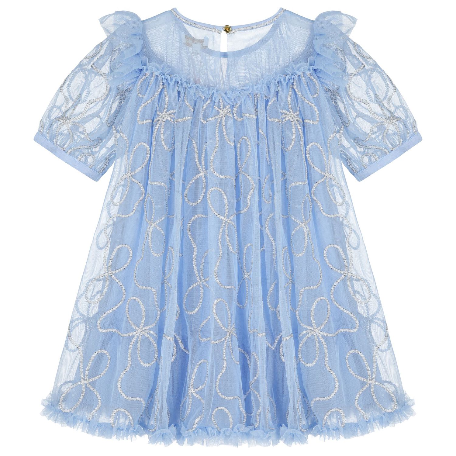 Girls Blue Embellished Tulle Dress, 2, hi-res