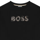 فستان بنات بأكمام بالشعار باللون الاسود, 1, hi-res