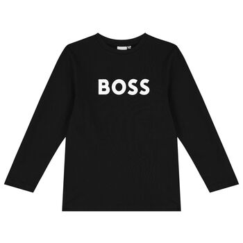 Boys Black Logo Long Sleeve Top