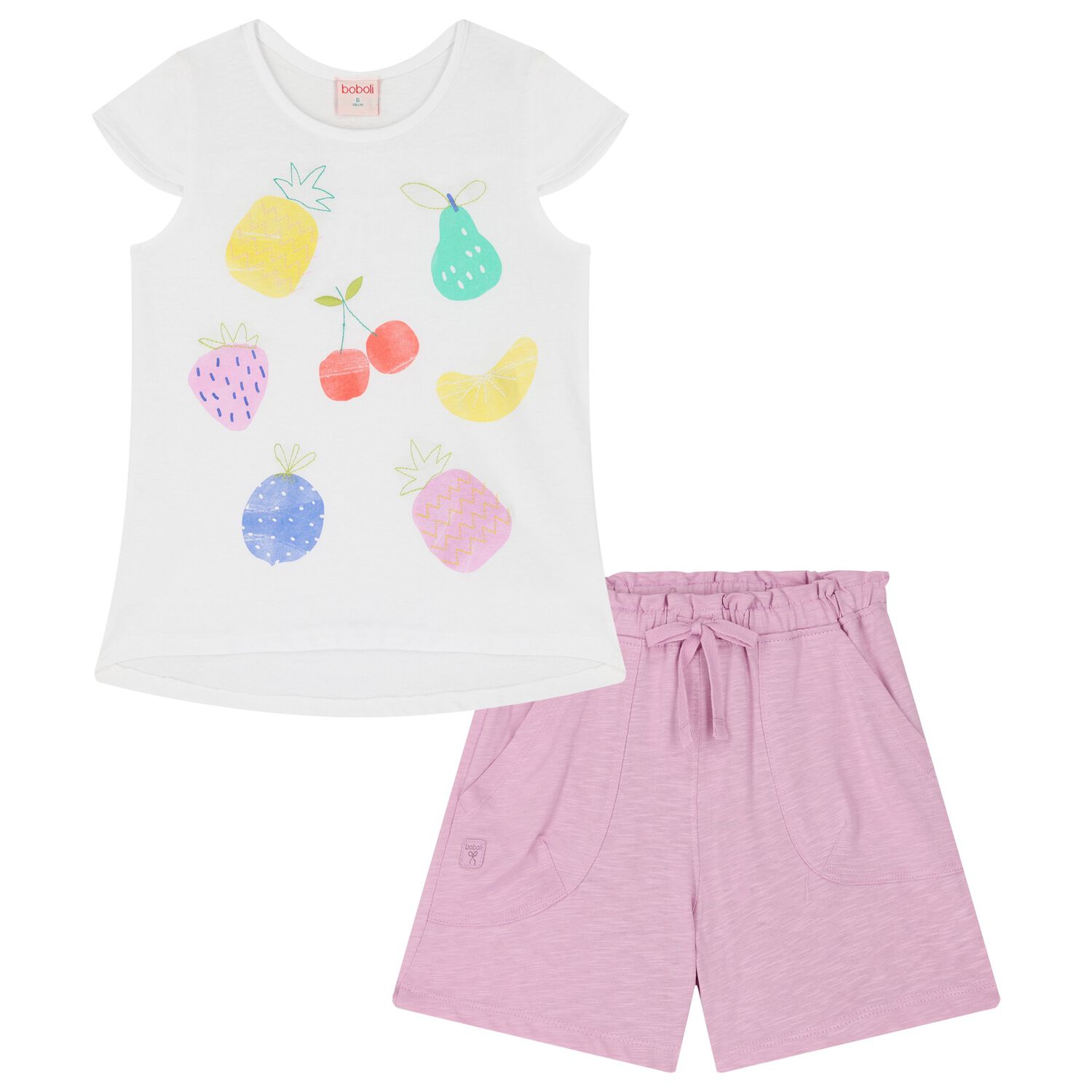 Girls White & Pink Fruits Shorts Set, 1, hi-res image number null