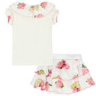 Girls White & Pink Floral Skort Set, 1, hi-res