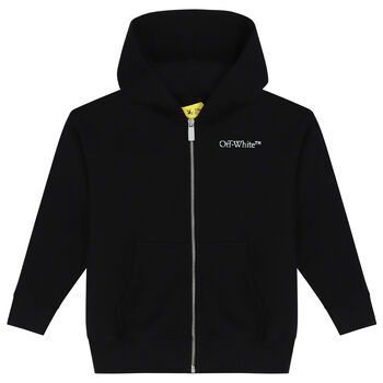 Black Logo Hooded Zip Up Top
