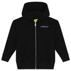 Black Logo Hooded Zip Up Top, 1, hi-res