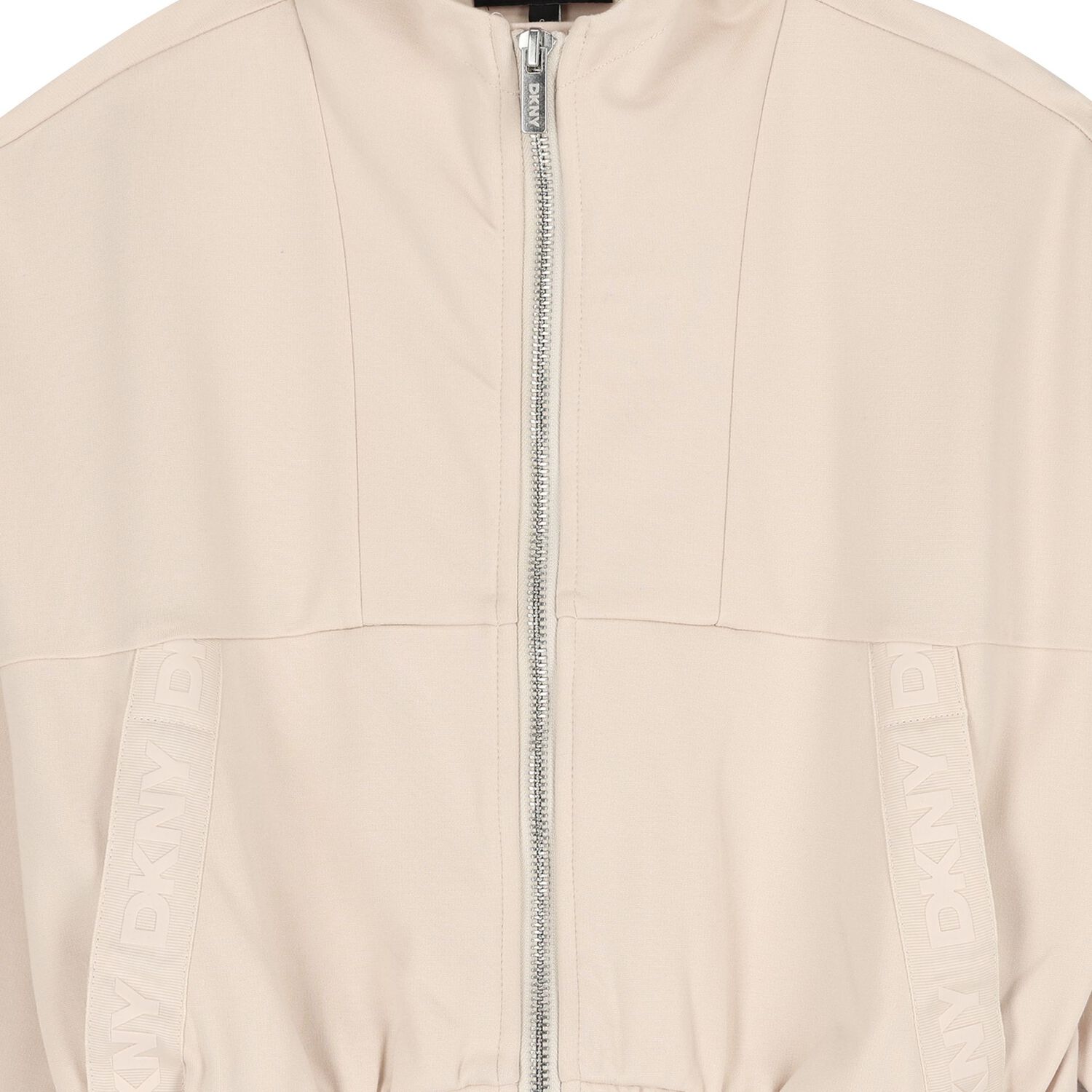 Girls Beige Logo Hooded Zip-Up Top, 2, hi-res image number null