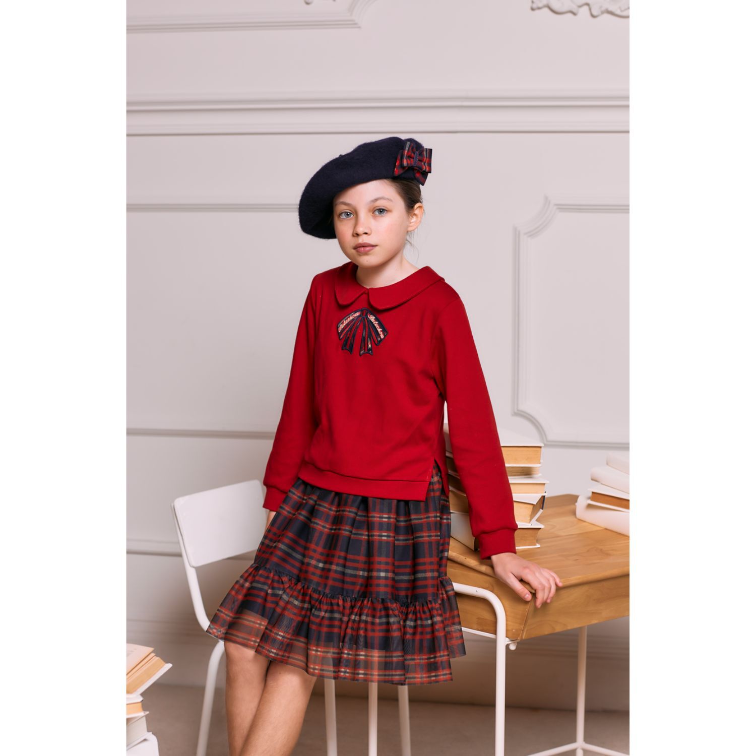 Girls Red & Navy Blue Tartan Dress, 1, hi-res