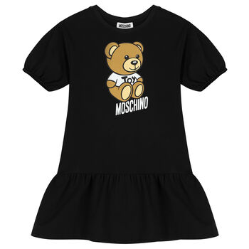 Girls Black Teddy Bear Logo Dress