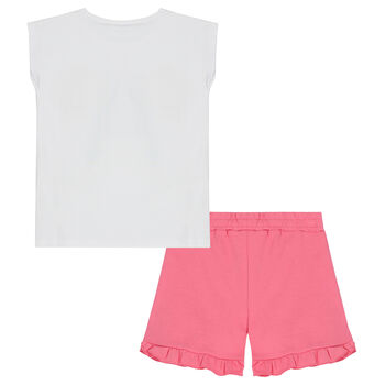 Girls White & Pink Shorts & T-Shirt Set