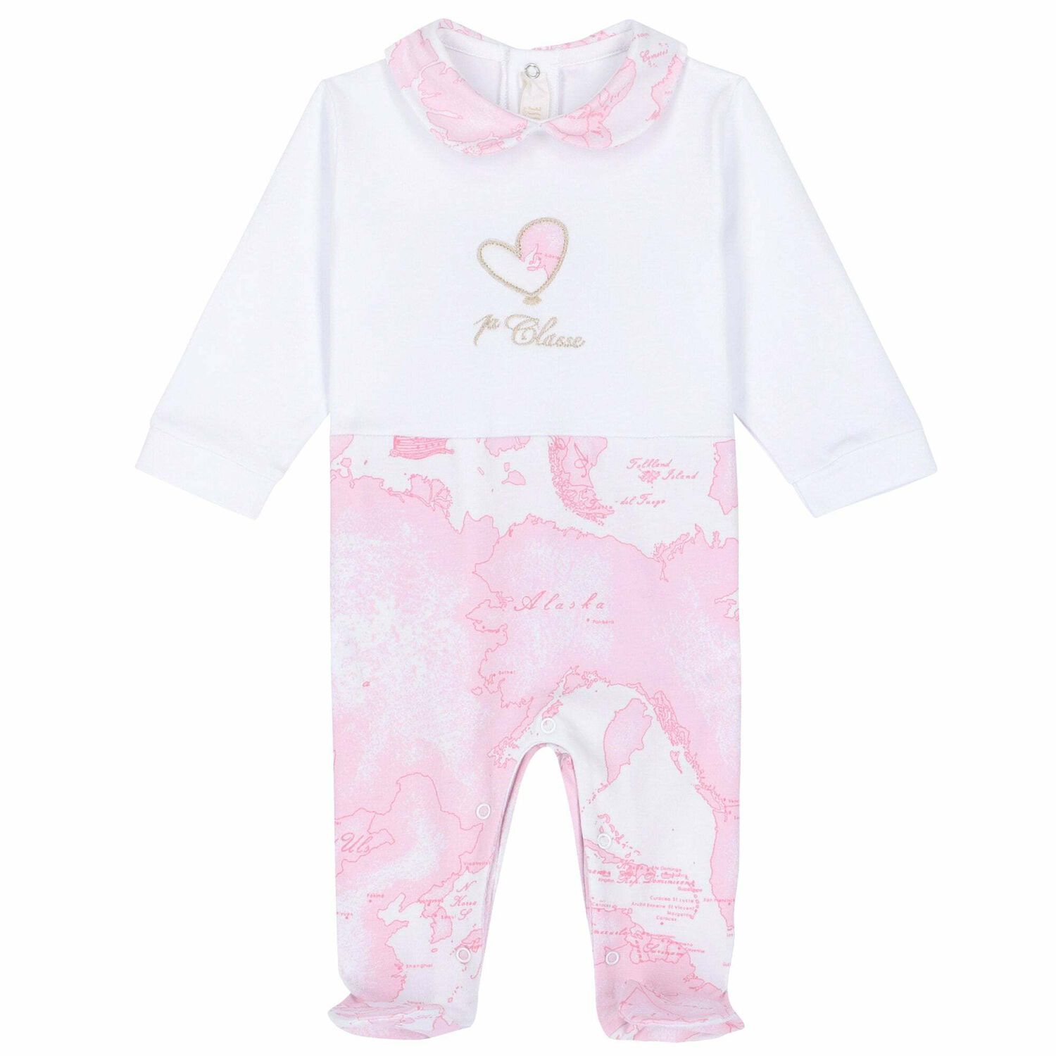 White & Pink Geo Map Babygrow, 1, hi-res