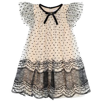 Girls Beige & Black Ivy Tulle Ivy Dress