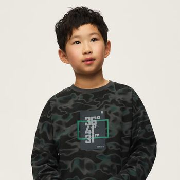 Boys Grey & Green Camouflage Long Sleeve Top