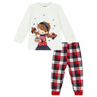 Younger Girls Ivory & Red Festive Pyjamas, 1, hi-res