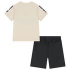 Boys Beige & Black Shorts Set , 2, hi-res