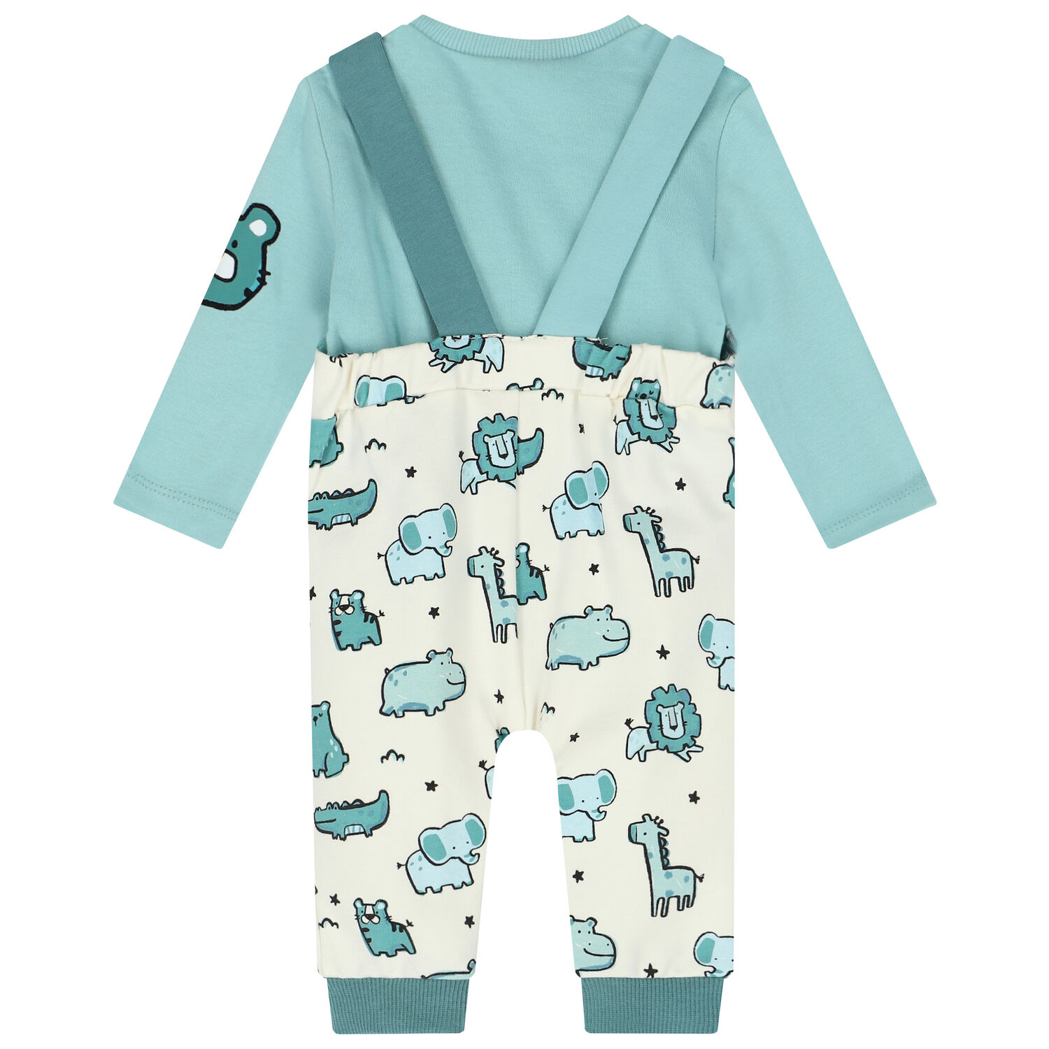 Baby Boys Green & Ivory Dungaree Set, 1, hi-res