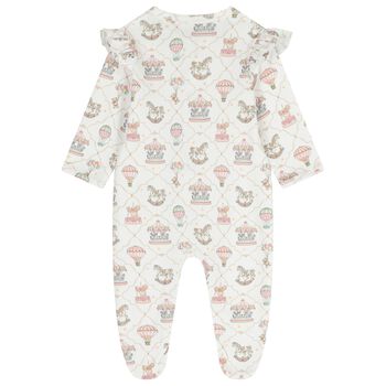 Baby Girls Pink & White Carousel & Hot Air Balloon Babygrow
