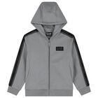Boys Grey & Black Logo Hooded Zip Up Top , 2, hi-res