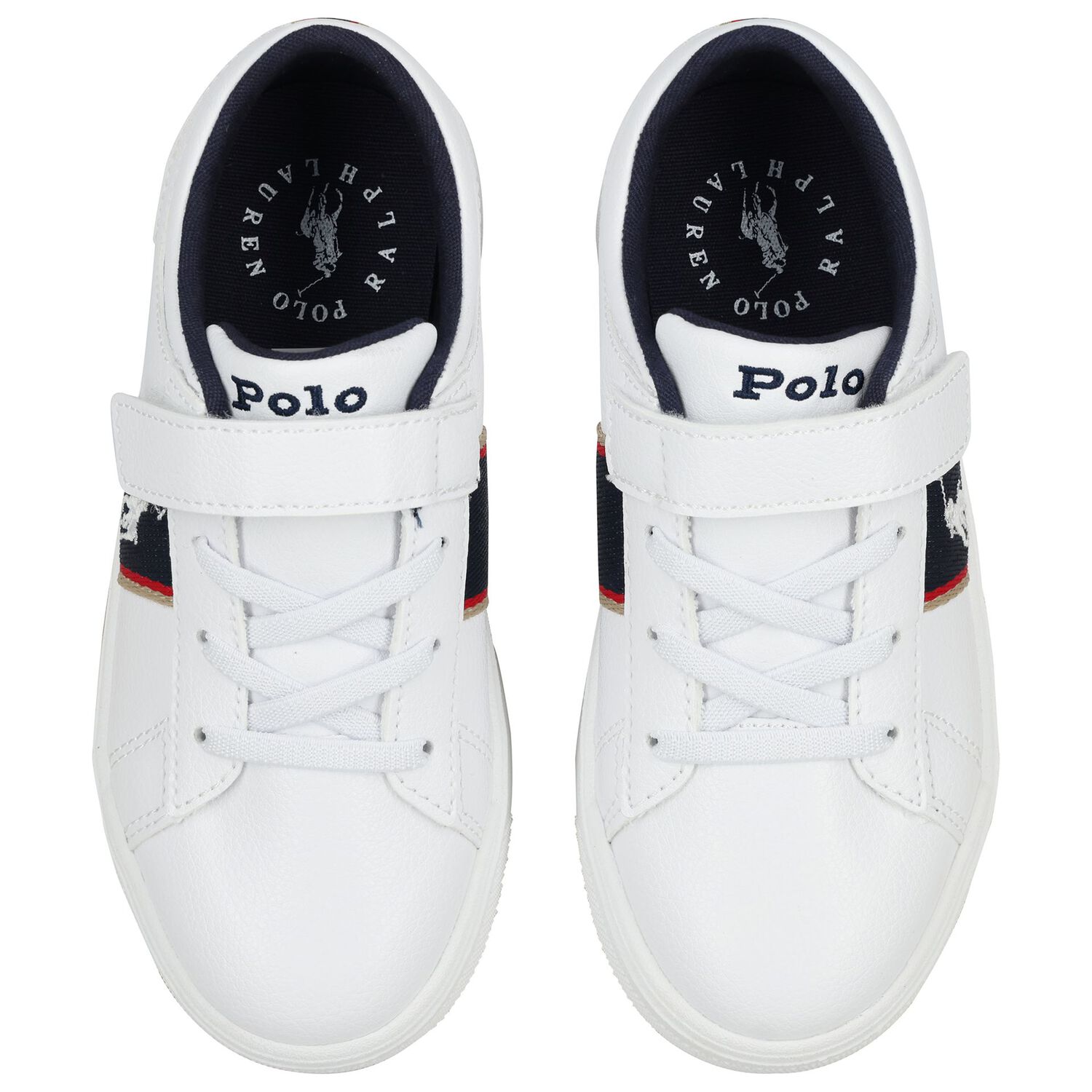 Boys White & Navy Blue Logo Trainers , 1, hi-res